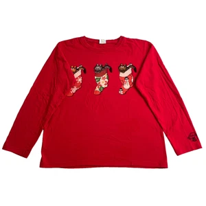 Vintage Crazy Shirts Hawaii B. Kliban Cat Shirt Donna Medium Rosso Natale Crew M - Foto 1 di 14