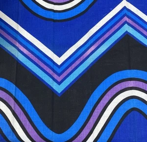 Vintage 70s Designer Blue Purple Black Wavy Stripe Decor Fabric Panel #13 - Picture 1 of 15