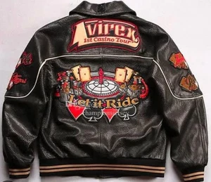 NEU Herren Avirex Vintage 90er 1st Casino Tour Varsity Echtleder Jacke Neu mit Etikett - Bild 1 von 5
