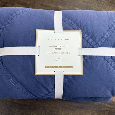 POTTERY BARN ADOLESCENTE LAVADO RÁPIDOS EDREDÓN ALGODÓN DENIM DOBLE/XL ~ DESCOLORIDO AZUL MARINO Foto 1 de 4