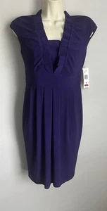 New Evan Picone Women’s Purple Ruffle V Neck Cap Slv. Stretch Slim Fit Dress 2P - Picture 1 of 7