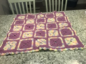 Vintage Handmade Crochet Baby Afghan Blanket Multicolor 25” x 25” - Picture 1 of 6