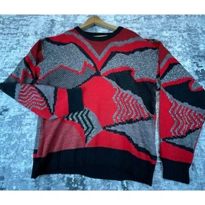 Vtg Retro Cosby Style Bold Abstract Chunky Red Sweater Coogi Inspired Y2k - Picture 1 of 5
