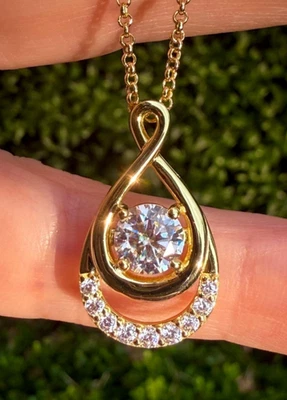 Collar de oro/plata de diamantes blancos de 1 quilate regalo de boda fiesta, joyería fina de diamantes Foto 1 de 4