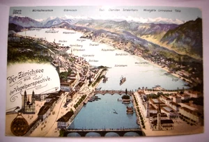 Alte Postkarte "Der Zürichsee aus der Vogelperspektive", gel. 1910 - Bild 1 von 2
