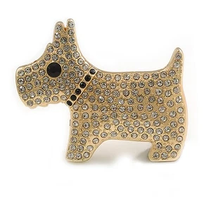 Crystal Dog Magnetic Scarves/ Shawls/ Ponchos Brooch In Gold Tone - 55mm Across - Picture 1 of 6
