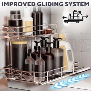 2 Tier Under Sink Organizers Storage Slide Out Kitchen Cabinet Bathroom Storage - Picture 1 of 7