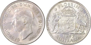 Moneda Florin Silver Choice 1947 sin circular graduación profesional MS64 Australia certificado de autenticidad CV $250 - Imagen 1 de 11