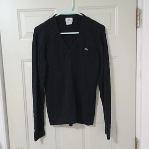 Lacoste Men's V Neck Cable Knit Black Sweater Size 44 - Picture 1 of 10