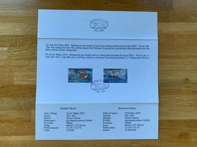 MALTA 2001 MALTAPOST OFICINA DE CORREOS CARPETA TARJETA USADA FDC FDI EUROPA RANA DARTER Foto 1 de 2