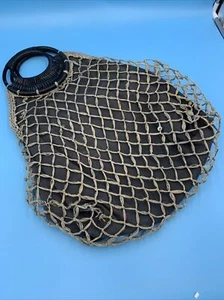 Women's Authentic Flora Bella Straw Wooden Handle Purse/ Bag Beach Black Gray - Picture 1 of 7