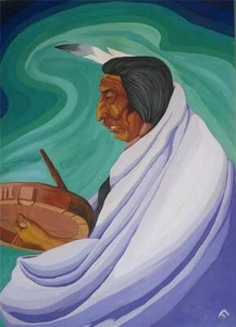 LEE JOSHUA OA ARTE INDIO NATIVO AMERICANO PINTURA TAMBOR TRIBAL CÍRCULO POWWOW 1973 - Imagen 1 de 9