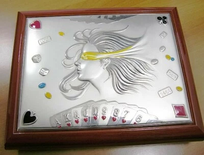 Cofanetto NUOVO in Argento e Legno, Carte Poker e Napoletane, Fiches e Dadi - Immagine 1 di 4
