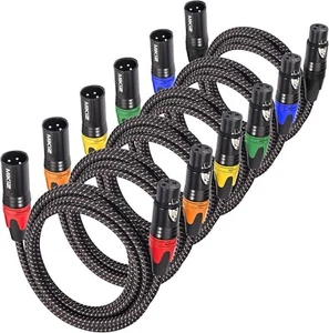 XLR Microphone Cables 25 ft 6 Packs Braided Premium Cable 3-Pin Male to Female - Picture 1 of 11