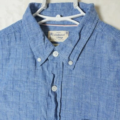 Weatherproof Vintage Button Up Shirt Men's L Blue Washable Linen Short Sleeve - Image 1 of 4
