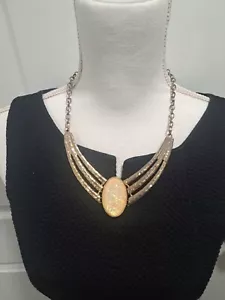 VTG Gold Tone Bib Statement Necklace Large Faux Opal Cabochon - Picture 1 of 2