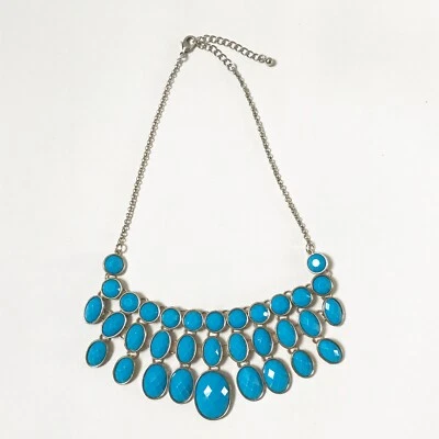 Collar H&M Azul Ovalado Facetado Imitación Piedra Acrílico Distintivo Cuello Babero Foto 1 de 3
