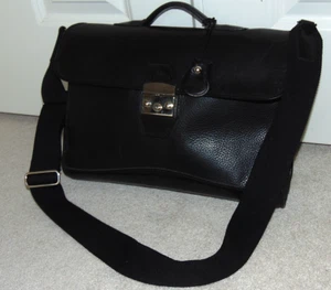 MULHOLLAND BLACK  ALL LEATHER  BRIEFCASE/SATCHEL  WITH KEY - Picture 1 of 8