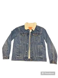 Levis Jacket Unisex Size XL 13-15 YRS Blue Denim Lined Sherpa - Picture 1 of 5