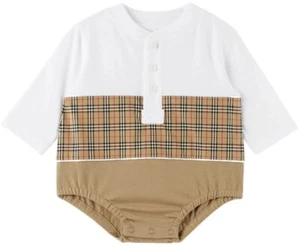 Burberry Unisex Paneled Bodysuit. white, beige With signature check pattern· - Picture 1 of 3