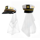 Captain Hat Costume Navy Marine Admiral Hat with Veil for Costume Accessory