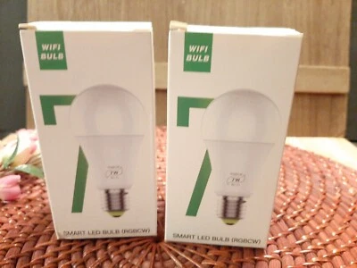 2 x 智能 LED WI-FI 灯灯泡 7W RGBCW 2700K-6500K E26 E27 B22 — 第 1/3 张图片