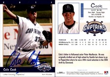 Cole Cook Signed 2011 Grandstand Lake County Captains #NNO Card Auto