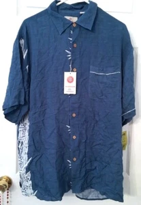 BOBBY CHAN BLUE AND WHITE HAWAIIAN BUTTON DOWN SHIRT NEW WITH TAGS - Picture 1 of 5
