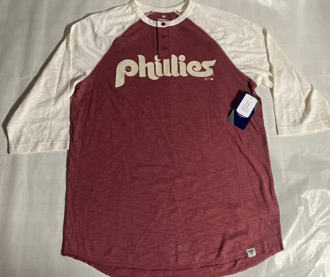 NEW Philadelphia Phillies MEN'S LARGE 3/4 Sleeve T-Shirt Jersey MLB Red / White Cover