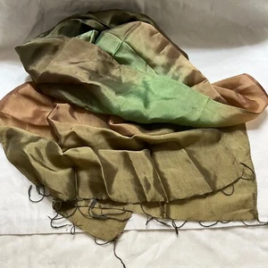 NEW Thai Silk ombre shades bronze copper green 15.5” x 68” scarf - Picture 1 of 6