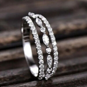Trendy 925 Silver White Topaz Band Ring Women Wedding Engagement Jewelry Sz 6-10