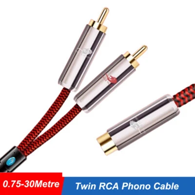 Twin RCA Phono Cable RCA Female to 2 x RCA Male Cable Lead 0.75 - 30 Metres - Image 1 of 4