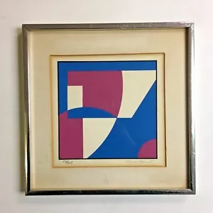 "Estampado artístico enmarcado geométrico abstracto moderno de colección de mediados de siglo ""Sartur"? - Imagen 1 de 6