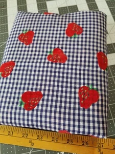 Rare HTF OOP Vintage Navy Gingham Flocked Strawberry Strawberries Fabric 2+yards - Picture 1 of 3