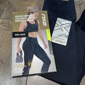 2XU Mid-Rise Compression Tights with Wide Waistband WA4529b Black Womens S NEW - Picture 1 of 5