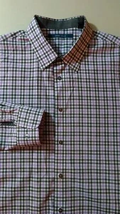 PERRY ELLIS Button Front Purple Gray White Plaid Shirt Size XL EUC Dress Shirt - Picture 1 of 9