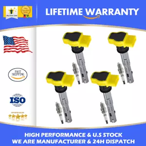 4X Ignition Coil + 4X Spark Plug For Audi TT A4 VW Golf Jetta GTI 2.0 2.0T UF529 - Picture 1 of 14