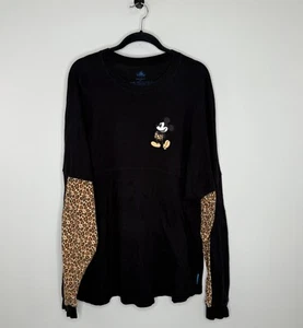 Walt Disney World Women’s Black Cheetah Print Mickey Long Sleeve Shirt Sz XL EUC - Picture 1 of 12