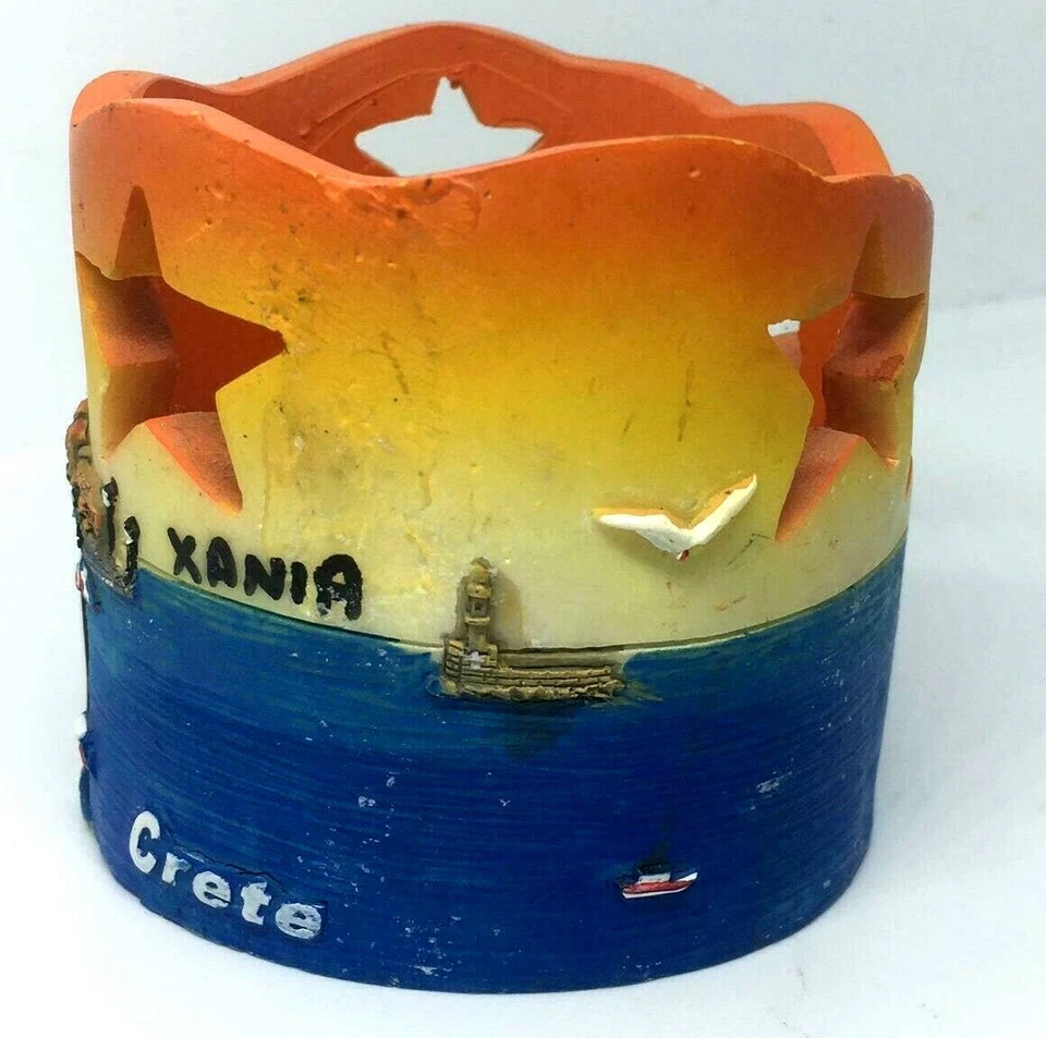 Castiçal resina pintura tradicional lembrança 3D cidade praia XANIA Creta   - Imagem 1 de 4