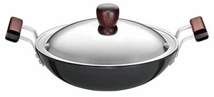 Futura Hard Anodised 3.75 L 30cm Flat Bottom Wok/Kadai/Frying Pan With Lid - Picture 1 of 7
