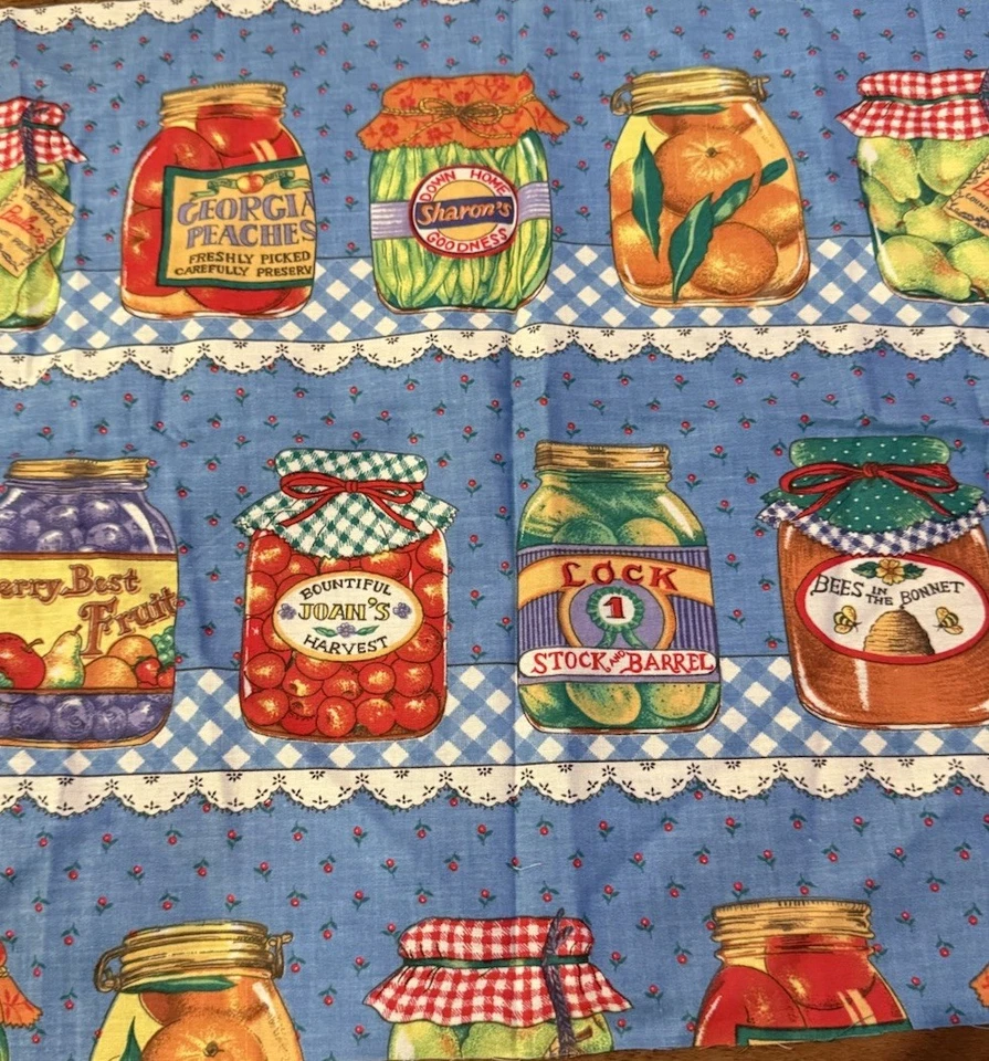 Joan Kessler Concord Fabric CANNING JARS Vtg 1993 Kitchen Cotton 15 x 46” - Image 1 of 3