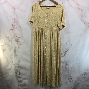 Vintage Kleid Damen klein gelb 90er Maxi Midi lang Cottagecore Knopf Ditzy  - Bild 1 von 13