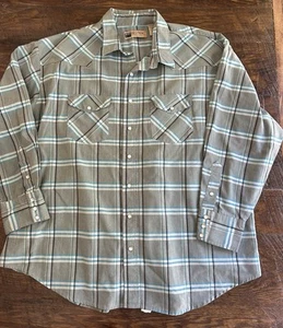 VTG Big Mac Workwear Men 3XL 19-19.5” Pearl Snap Gray Plaid Long Sleeve Shirt - Picture 1 of 15
