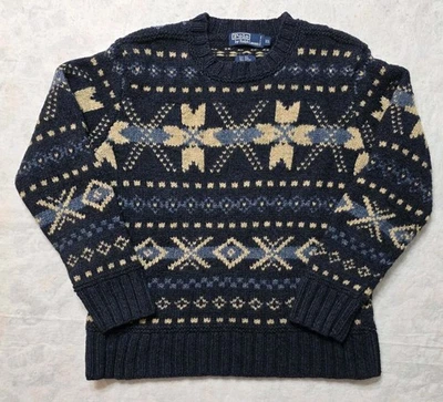 Vintage Polo Ralph Lauren Hand Knit Fair Isle Silk Wool Cotton Sweater Womens XL - Image 1 of 4