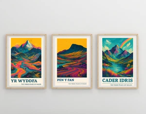 Paquete de 3, impresión de póster de arte de pared Gales 3 picos montaña A5 A4 A3 A2 A1 - Imagen 1 de 8