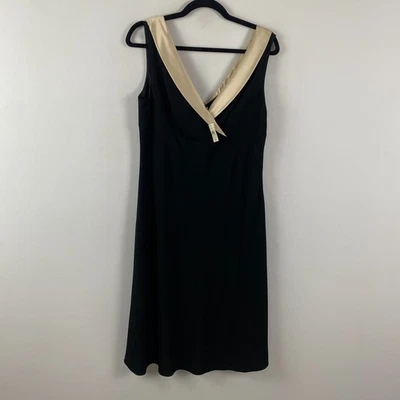 Elegante Vestido Ann Taylor Línea A Sin Mangas Talla 10 Negro Beige Cuello en V Foto 1 de 4