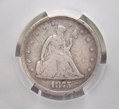 1875 "S" Twenty Cent SILVER Piece 20c CACG VG10 #812 CAC Very Good ECC&C, Inc. - Image 1 of 4