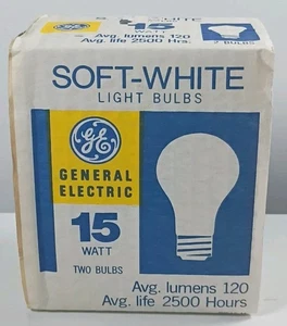 2 PCs Vintage GE 120V 15W Soft White Light Bulbs - Picture 1 of 5