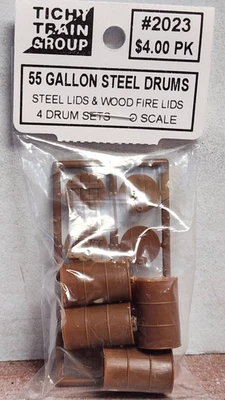 Tichy Train 2023 55-Gallon Drums w/Lids  Regular & Fire Lids pack of (4) O Scale - Image 1 of 3