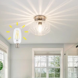 Semi Flush Mount Ceiling Light Fixture with Textured Glass Brushed nickel Met... - Picture 1 of 9